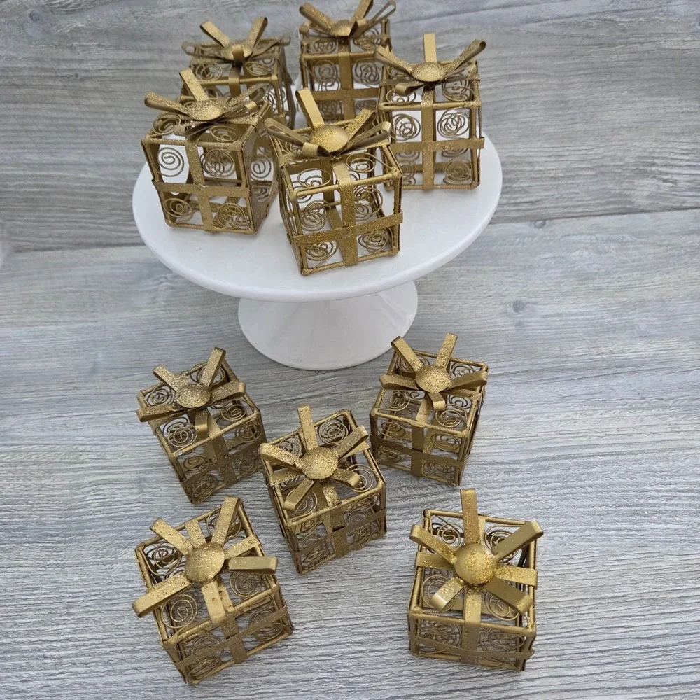 Napkin Rings Gold Gift Box Filigree Glitter Holiday Decor Set of 10 Christmas